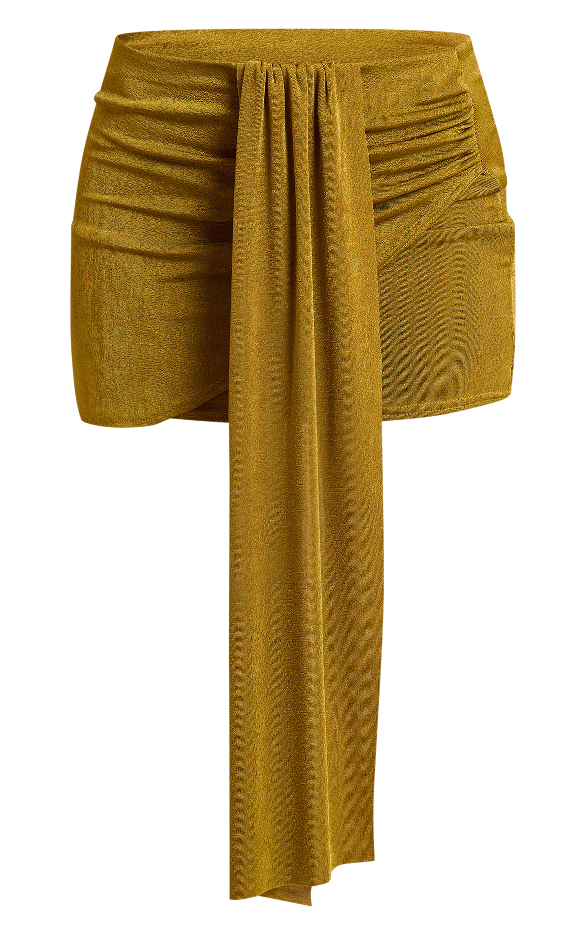 Olive Textured Drape Wrap Over Mini Skirt  image 6
