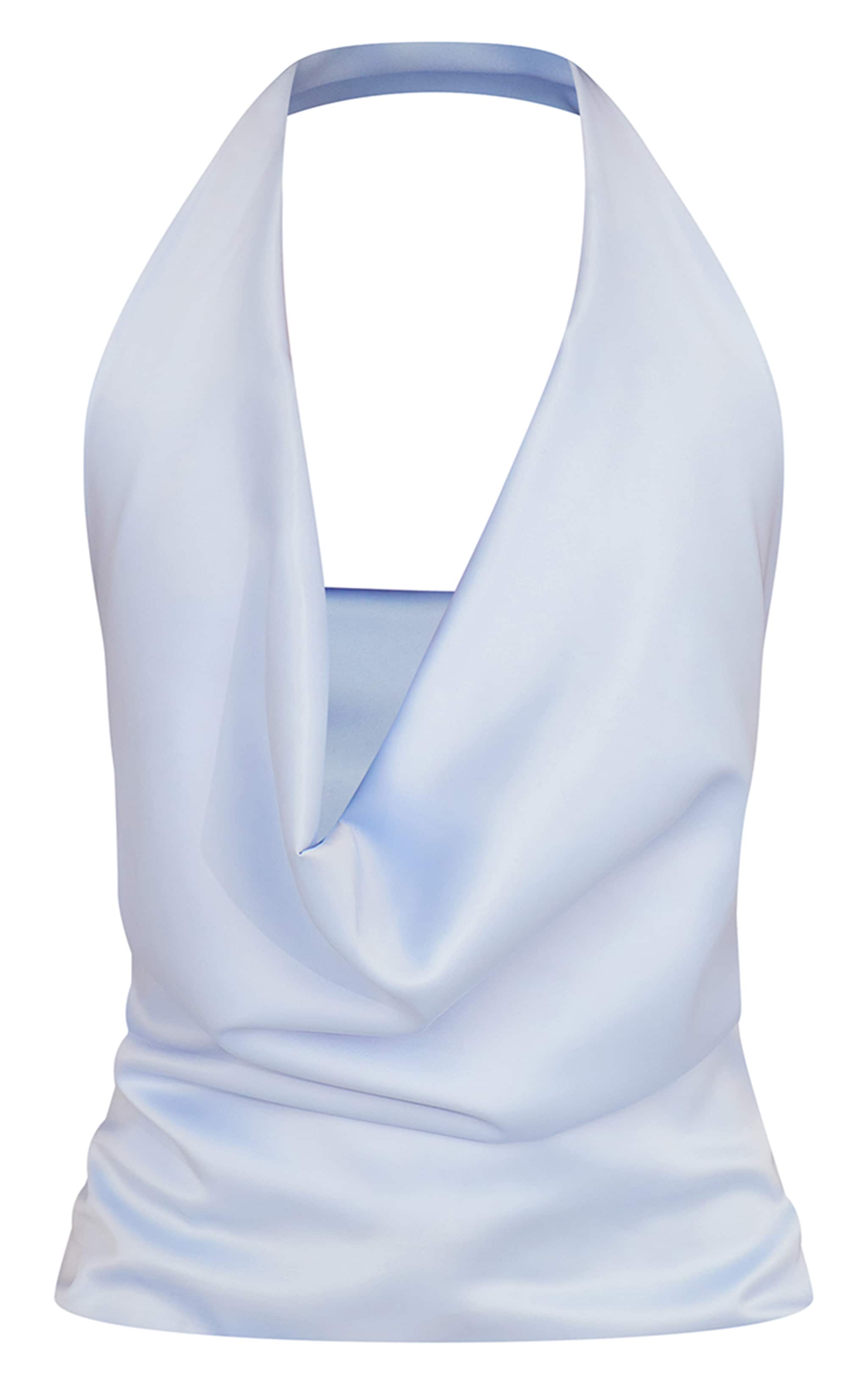 Baby Blue Satin Cowl Front Long Top image 5
