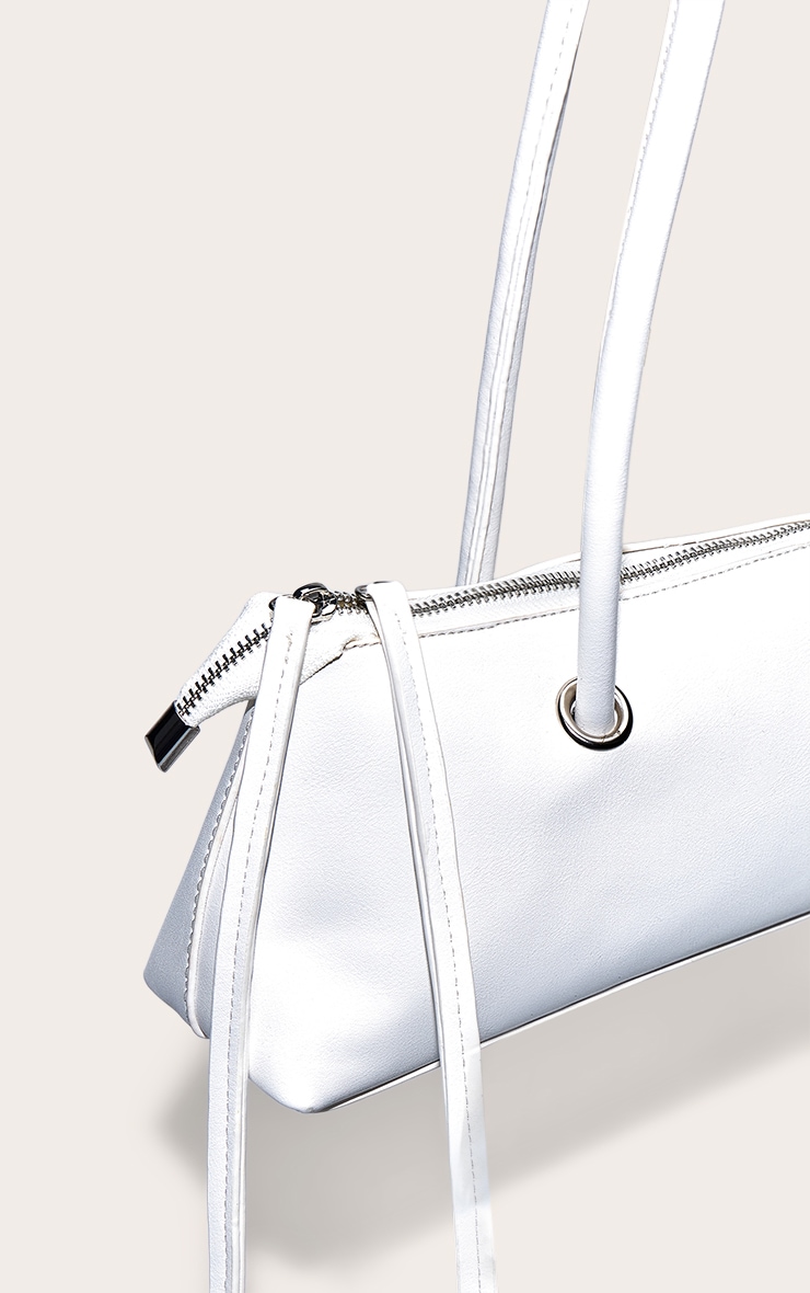 Off White PU Elongated Handle Shoulder Bag image 5