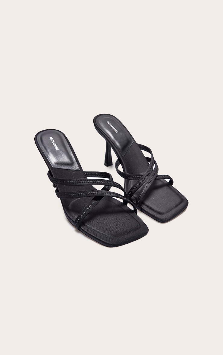 Mules carrées en lycra noir à brides croisées et talon image 2