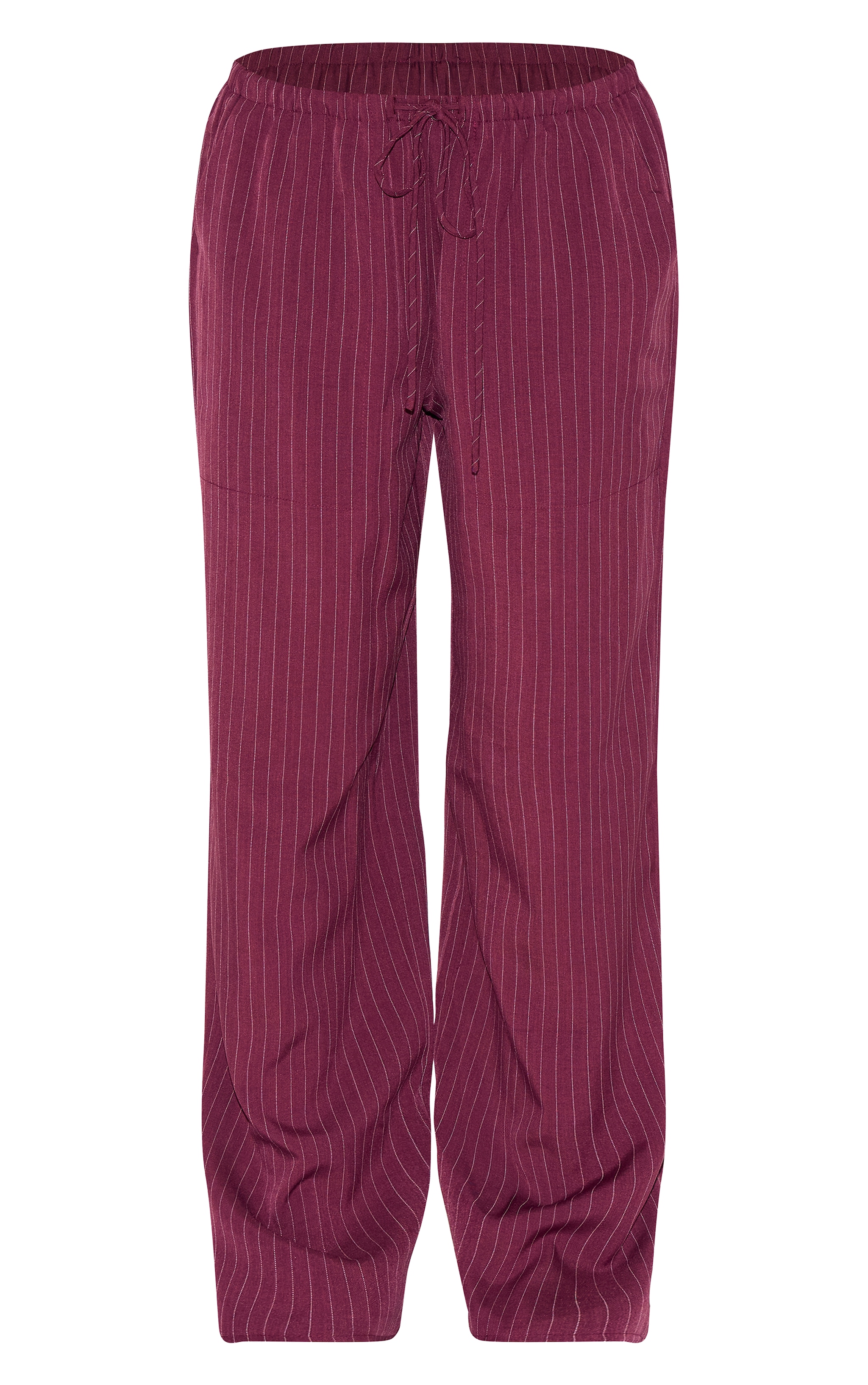 Plum Pinstripe Woven Drawstring Low Rise Relaxed Pants image 5