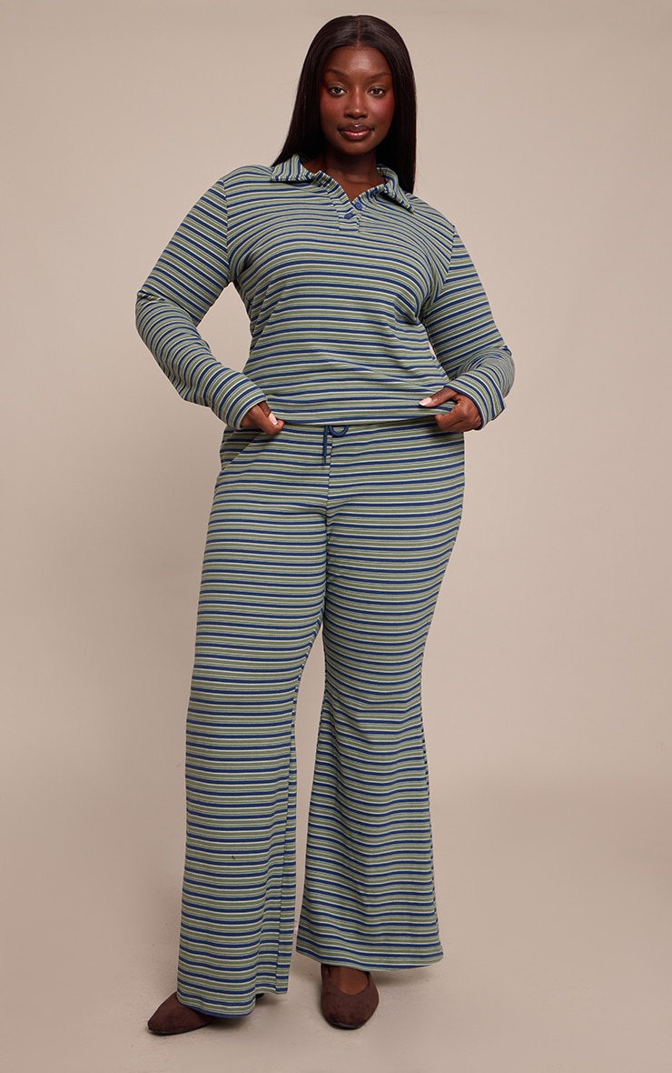 Plus Pinstripe Green Skinny Flare Pants image 1