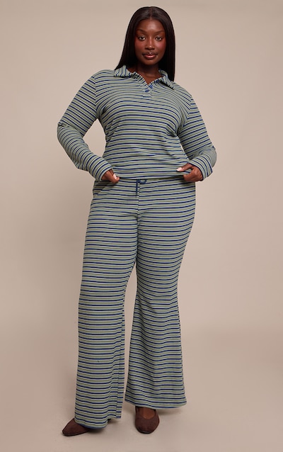 Plus Pinstripe Green Skinny Flare Pant