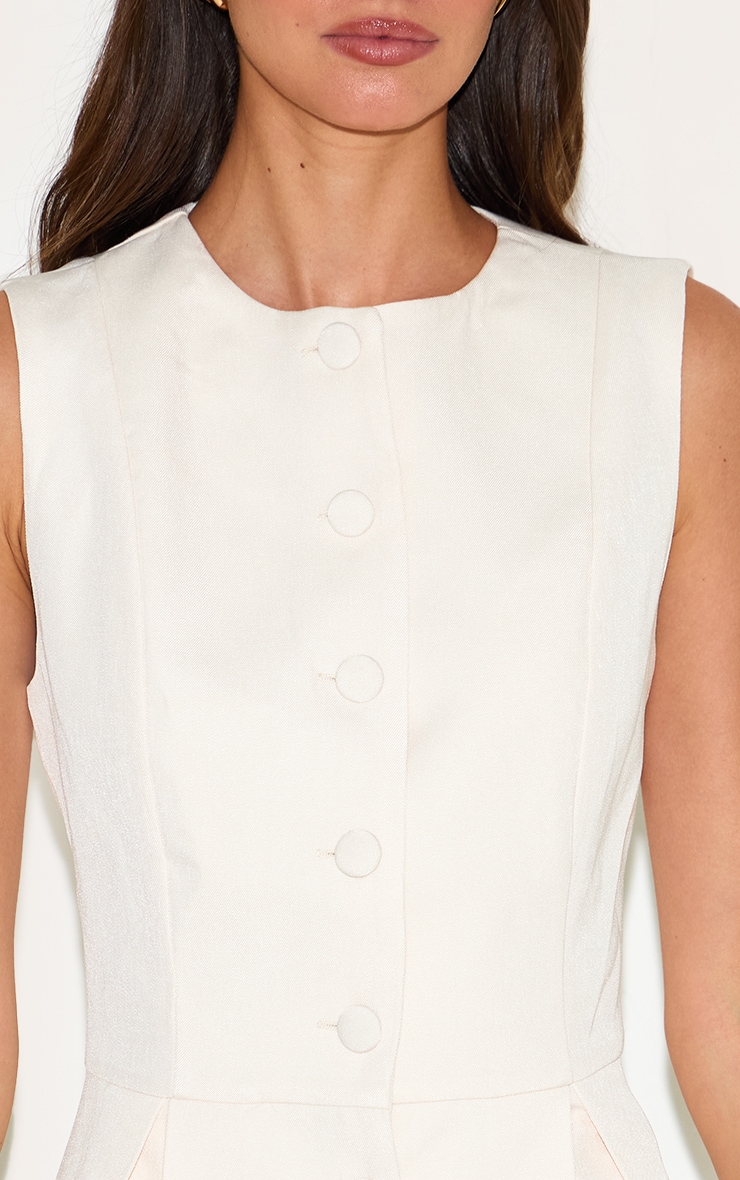 Cream Tailored Woven Button Down Pleated Shift Dress image 4