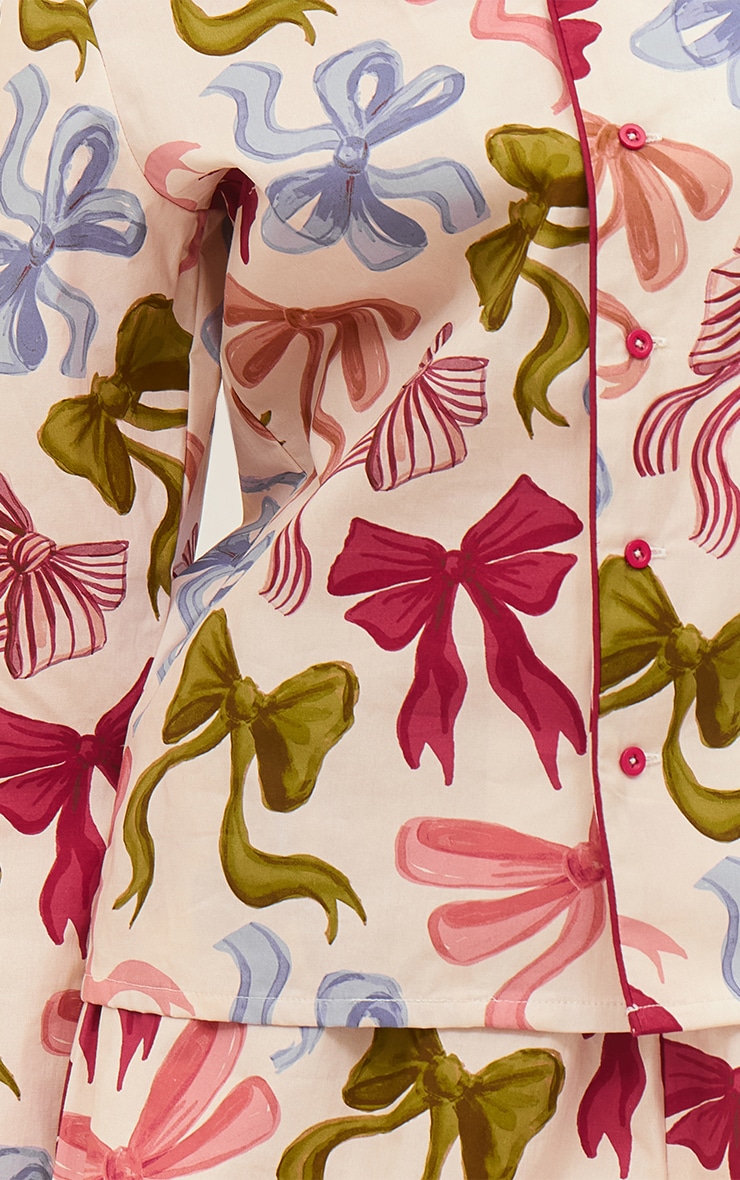 Christmas Bow Poplin Long Sleeve Top and Shorts PJ Set image 4