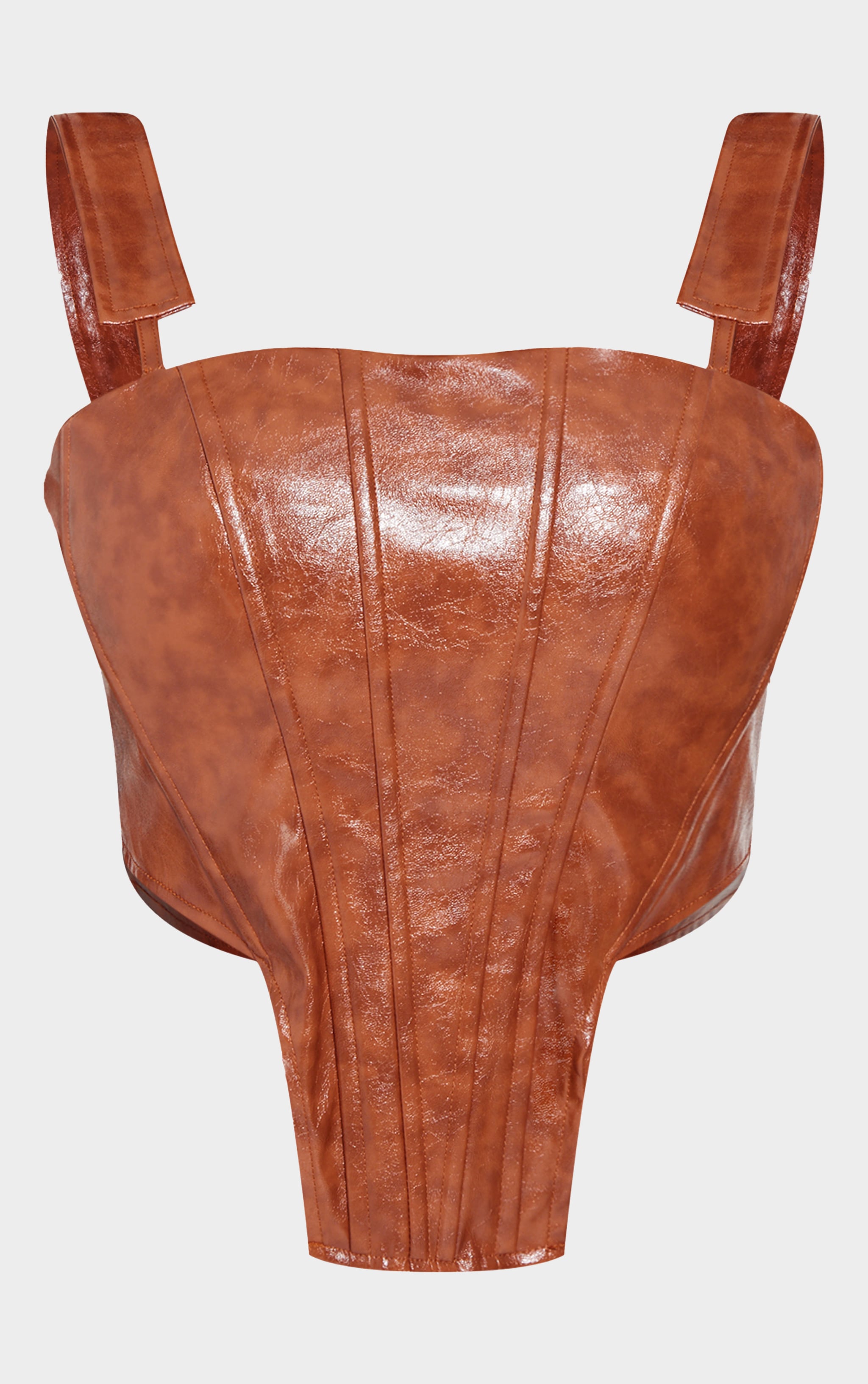 Shape Brown Washed Faux Leather Dip Hem Corset image 5