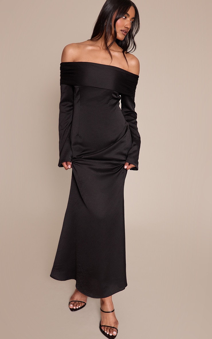 Black Bardot Long Sleeve Maxi Dress