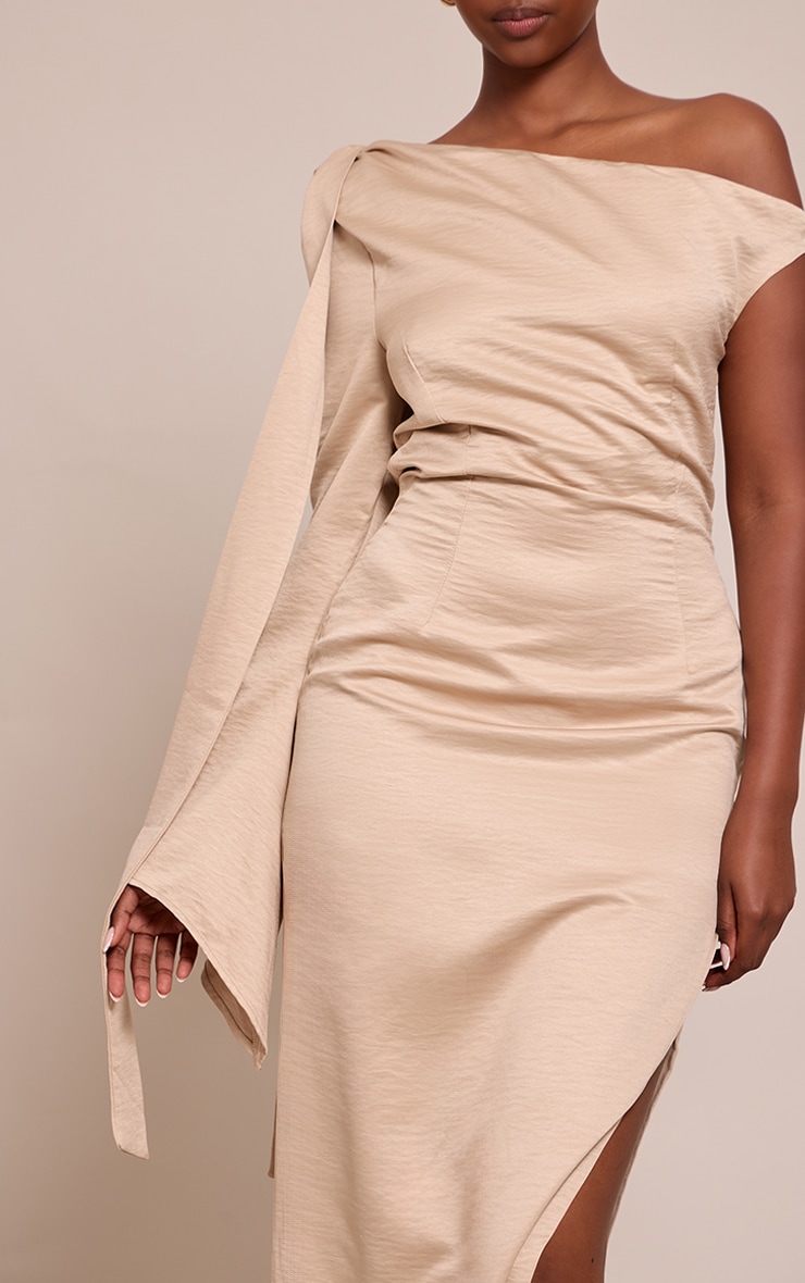 Olive Textured Woven Tie Shoulder Midaxi Dress image 4