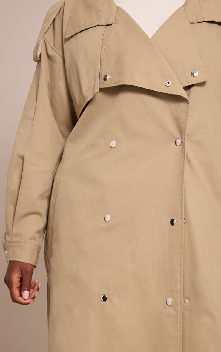 Plus Light Khaki Popper Detail Trench Coat image 4