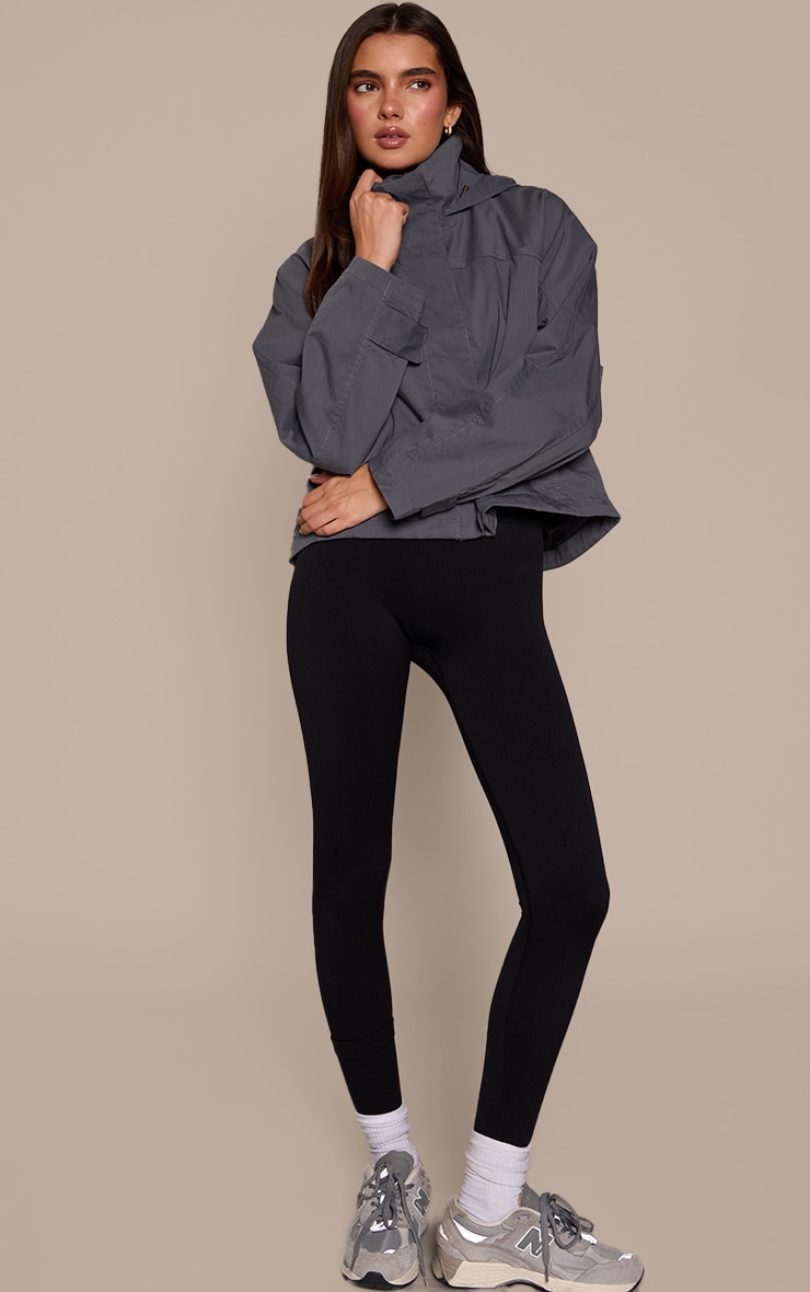 Charcoal Funnel Neck Ruched Windbreaker image 3