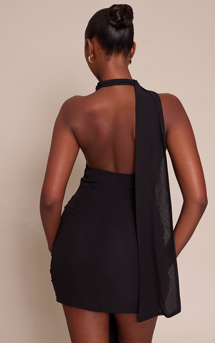 Black Woven Wrap Halterneck Mini Dress image 2