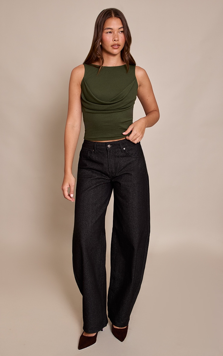 Dark Khaki Burnout Mesh Drape Detail Long Top image 3