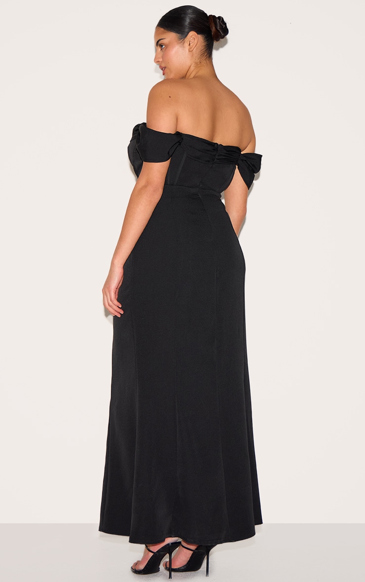 Plus Black Corset Detail Bardot Dress image 2