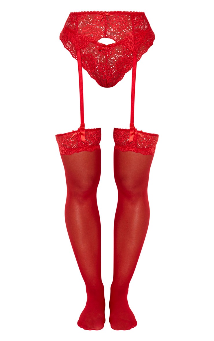 red suspender hold up & panties set dress