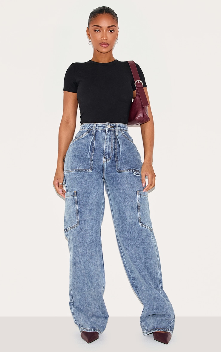 Shape Vintage Wash Cargo Pocket Wide Leg Jeans
