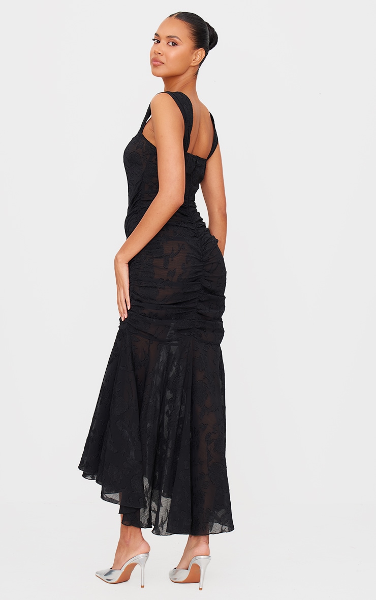 Black Burnout Side Ruched Midi Dress image 2