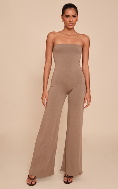 Combinaison large bustier en jersey doublé gris champignon à contours