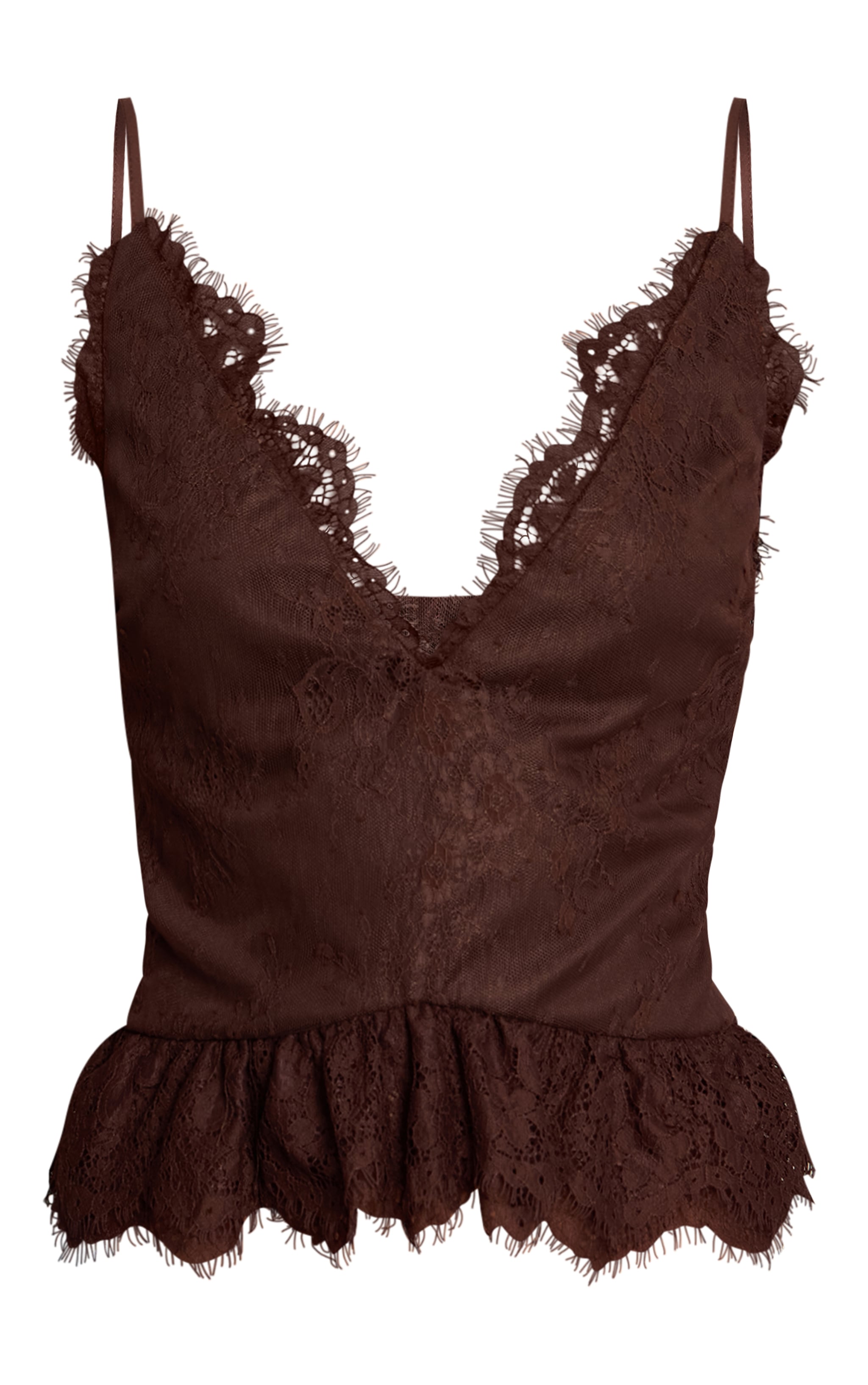 Chocolate Lace Peplum Detail Strappy Cami Top image 5