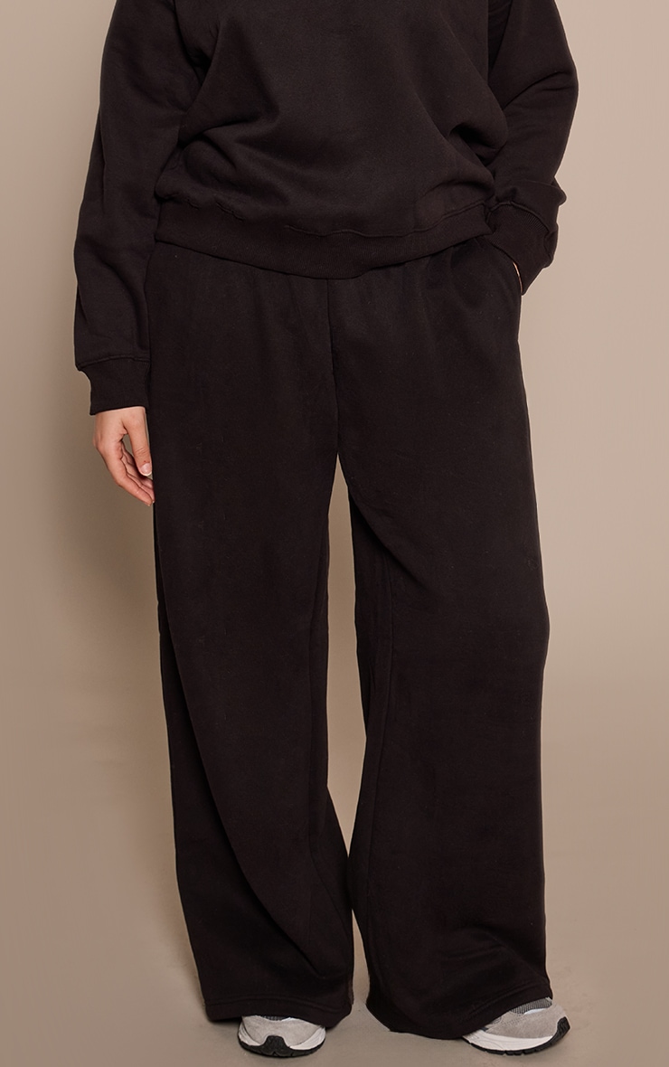 Plus Black Cotton Fleece Straight Leg Sweatpants image 2