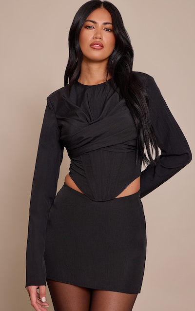 Top corset de tailleur noir à buste drapé