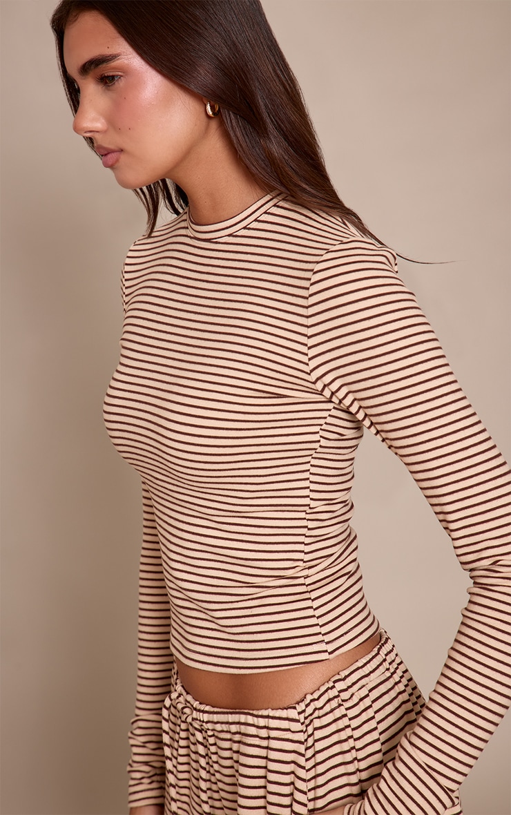 Sand Striped Soft Fleece Long Sleeve Top image 4
