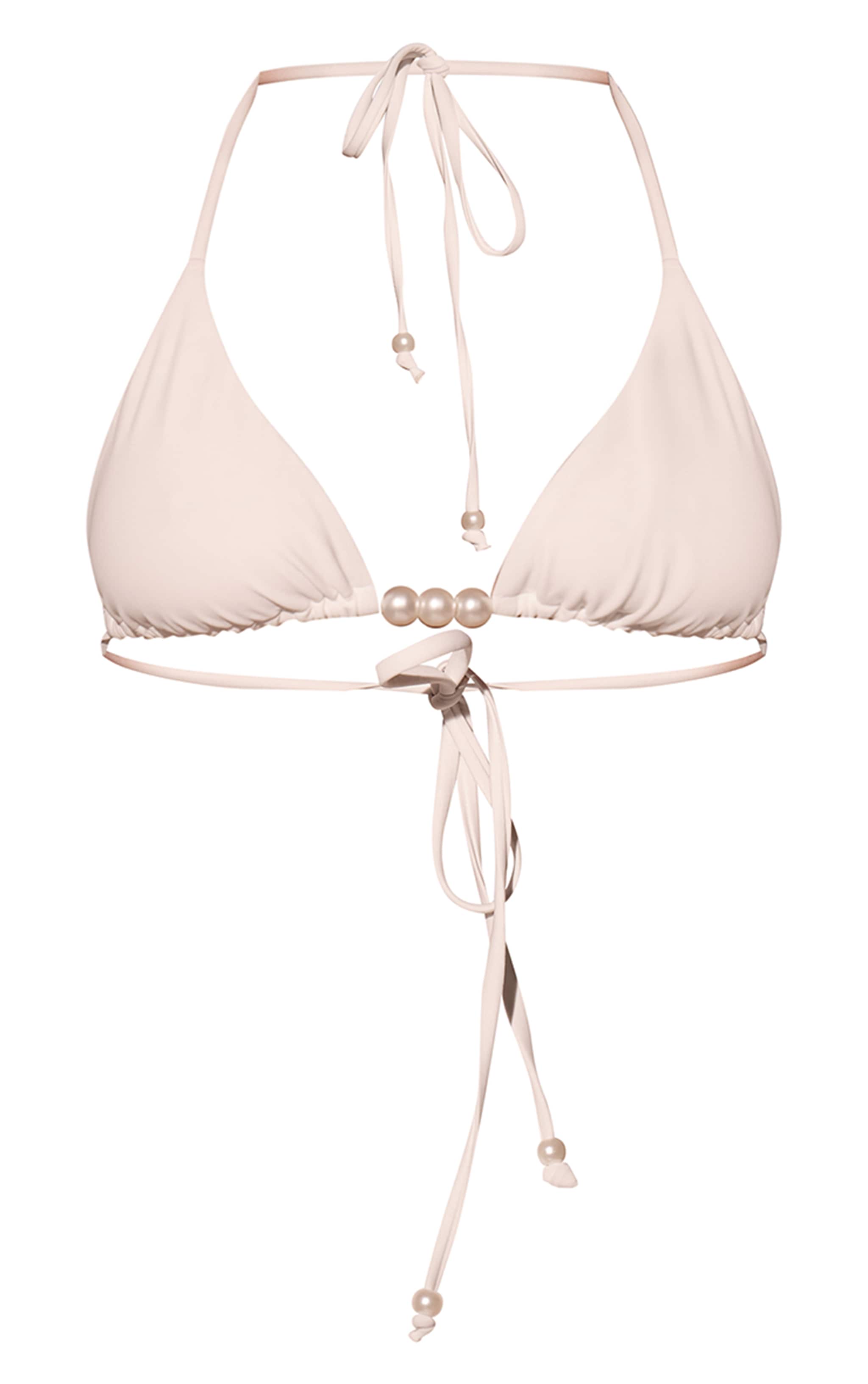White Pearl Trim Triangle Bikini Top image 5