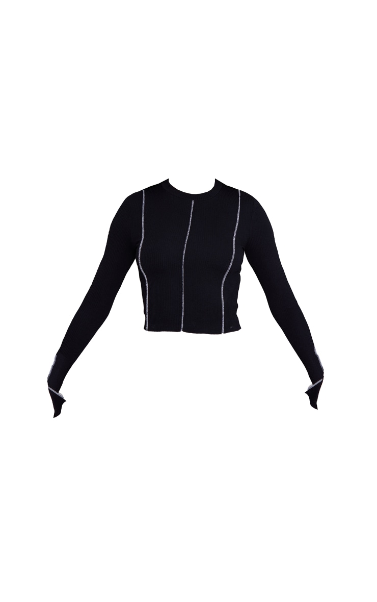 Tall Black Contrast Stitch Long Sleeve Top image 1