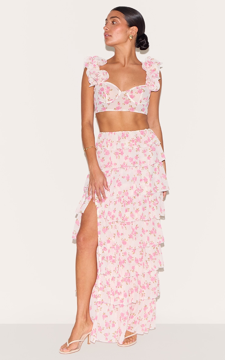 Petite Multi Floral Ruffle Crop Top image 3