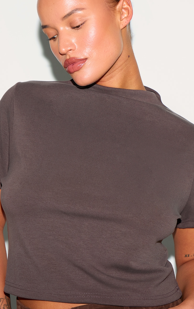 Plus Crop top modal chocolat à mancherons image 4