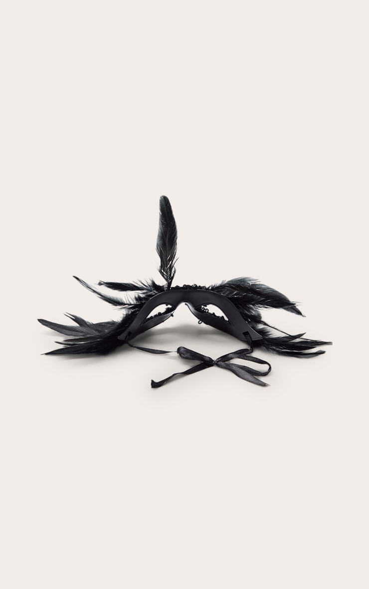 Black Sequin Feather Trim Eye Mask image 3