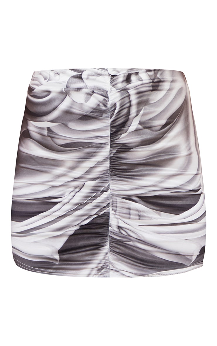 Silver Abstract Print Slinky Ruched Front Mini Skirt image 6