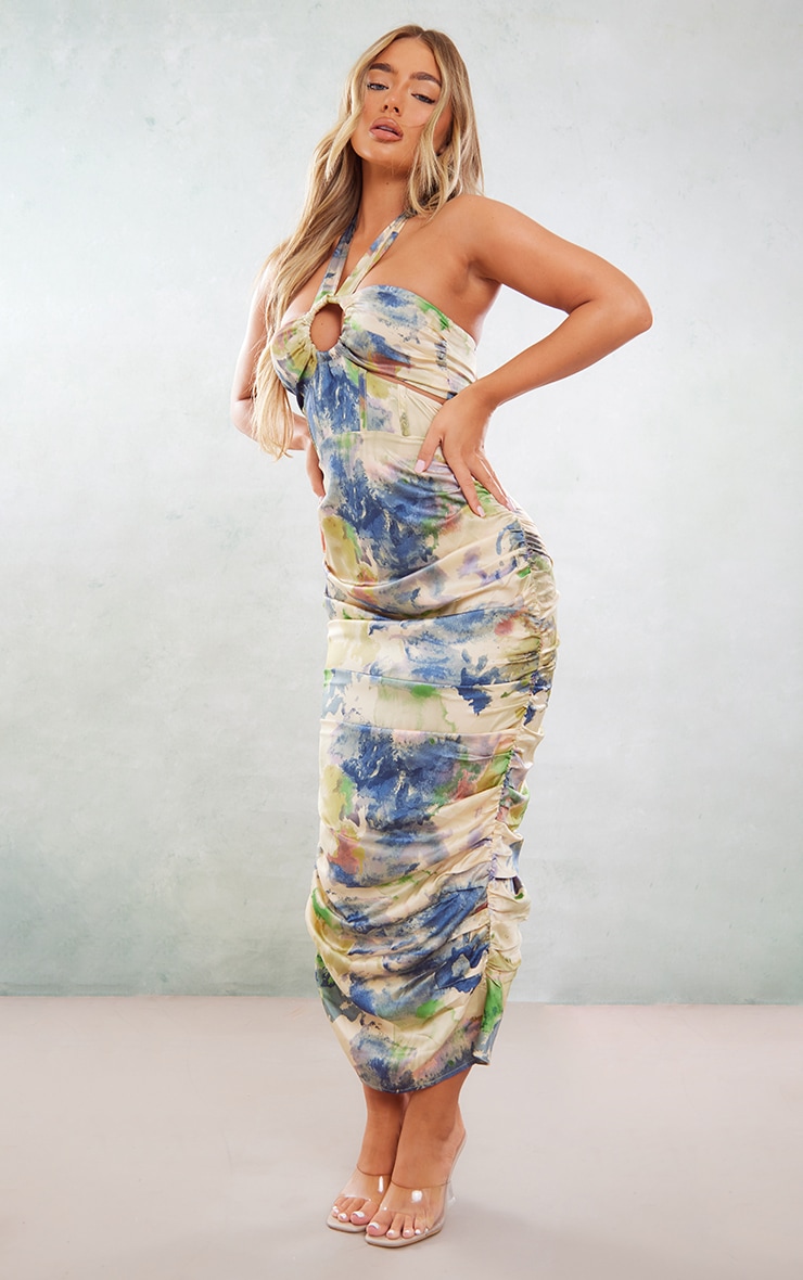 Multi Abstract Print Satin Ring Corset Detail Midaxi Dress image 3