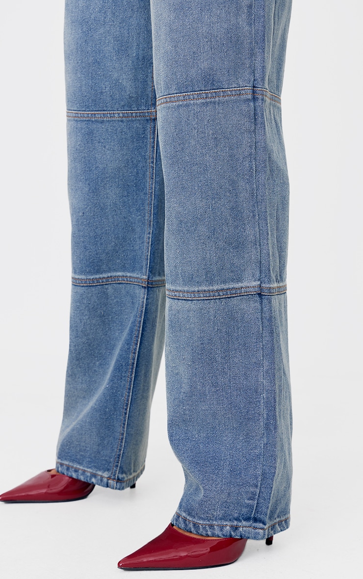 Tall Vintage Wash Mid Rise Front Seam Detail Wide Leg Jeans image 4