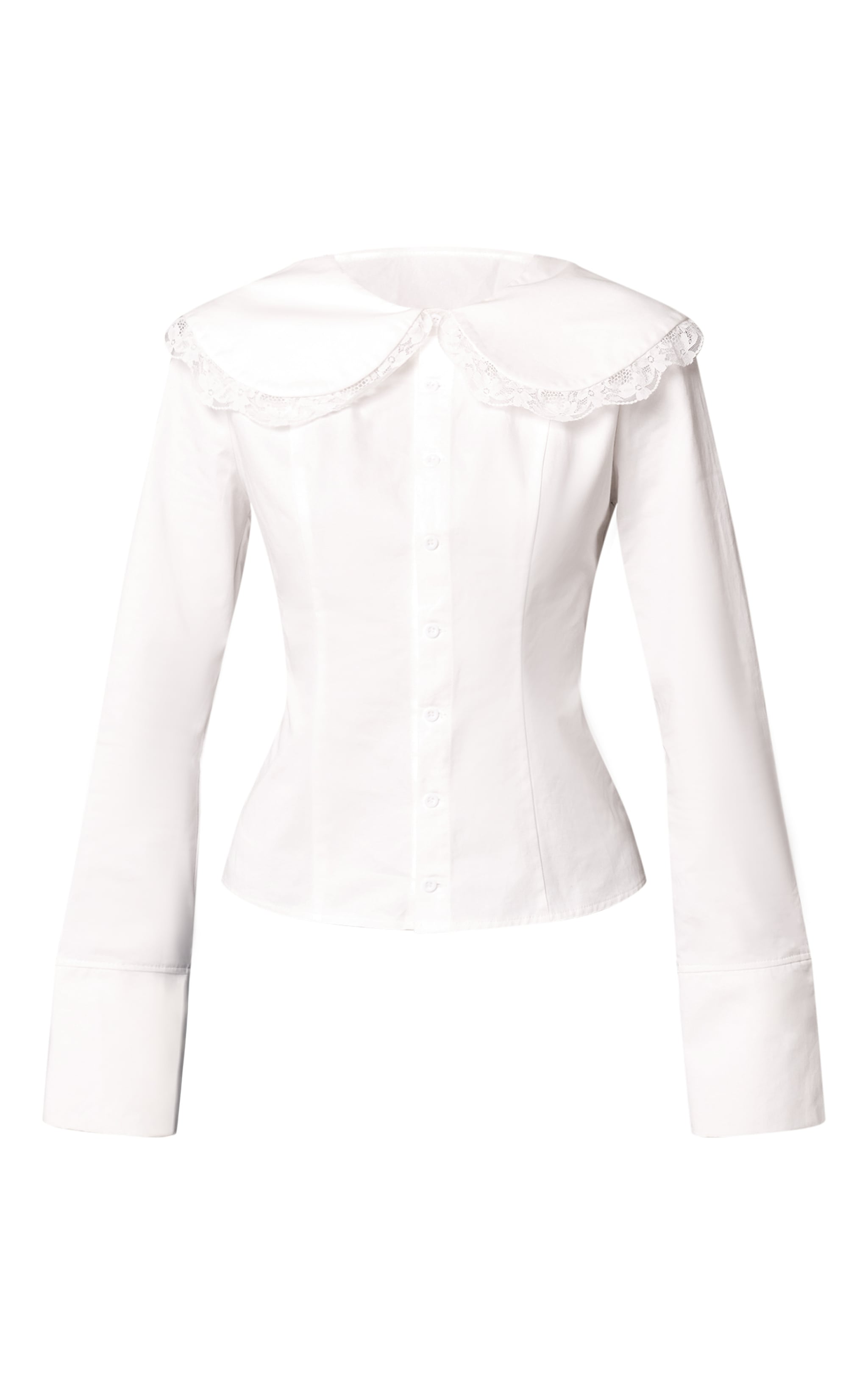  White Cotton Lace Trim Long Sleeve Shirt image 5