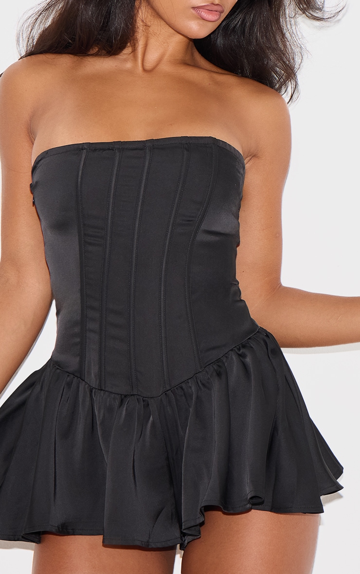 Black Satin Corset Detail Bandeau Playsuit image 4