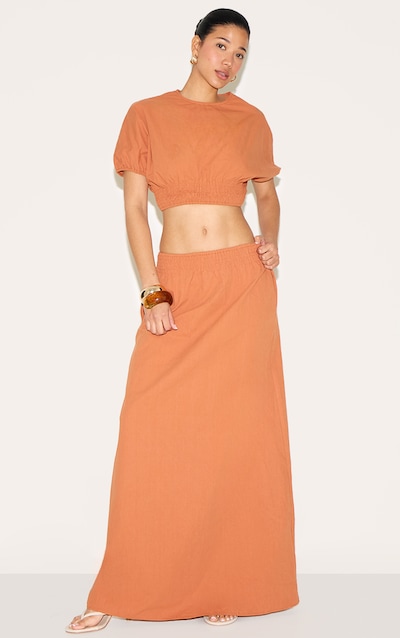 Burnt Orange Sheered Waist Low Rise Maxi Skirt
