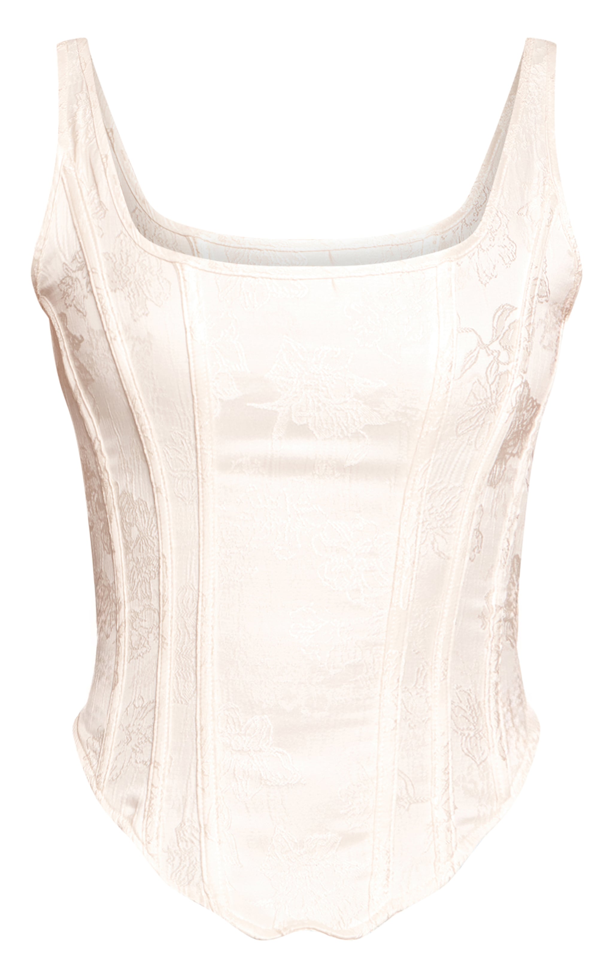 Cream Textured Satin Boned Dip Hem Longline Corset image 5
