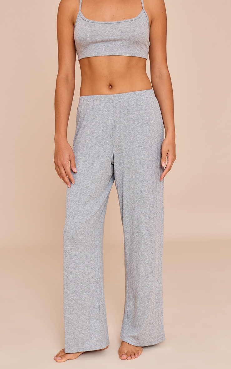 Petite Grey Marl Pointelle Pj Pants image 2