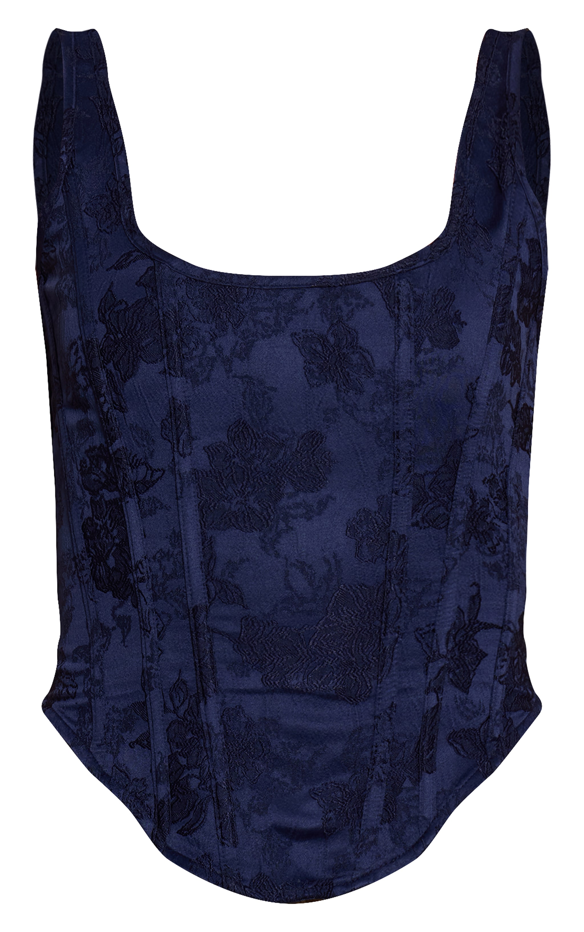 Navy Textured Satin Boned Dip Hem Longline Corset image 5