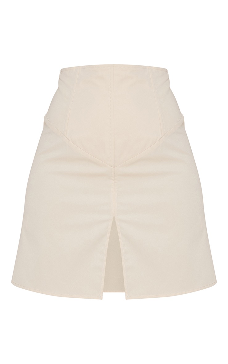 Cream Boned Front Split Mini Skirt image 6