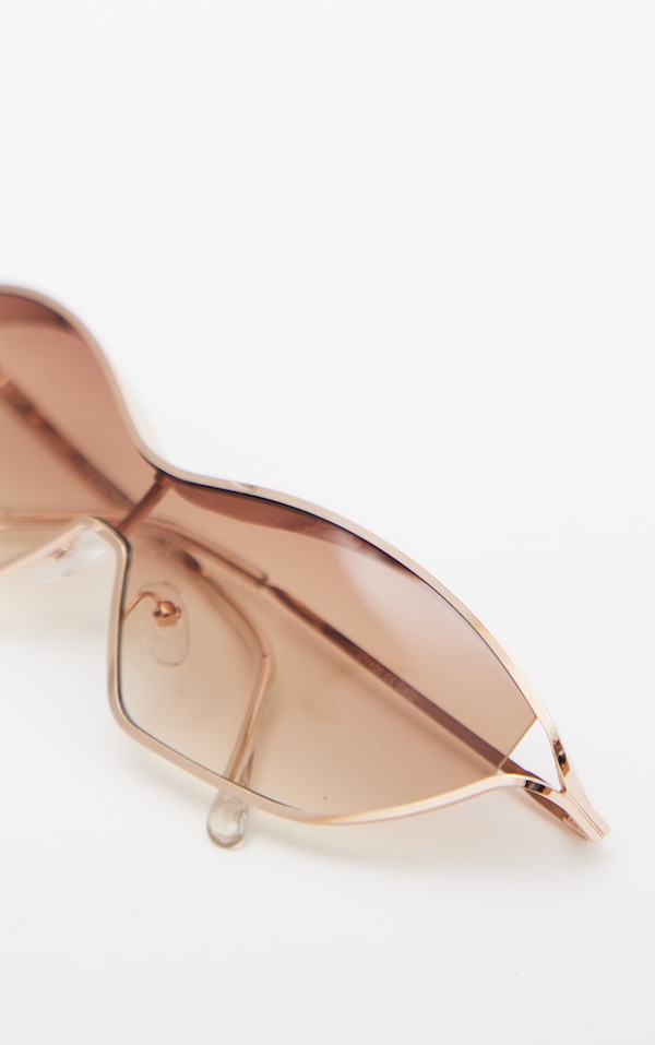 Gold Elongated Metal Frame Cat Eye Sunglasses PrettyLittleThing