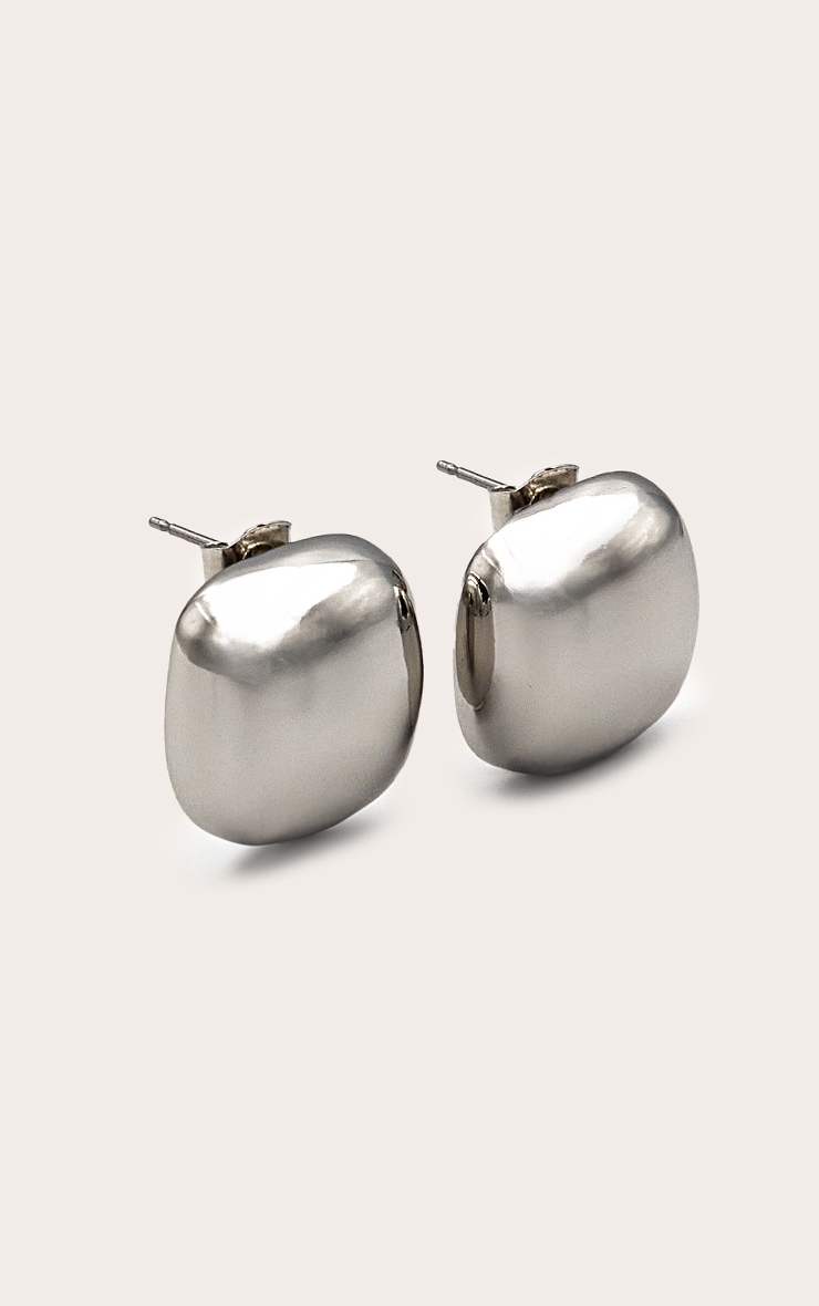 Silver Mini Square Chunky Stud Earrings image 1