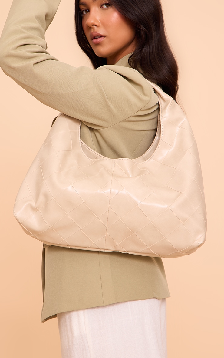 Cream Oversized Weave Large Tote Bag image 1