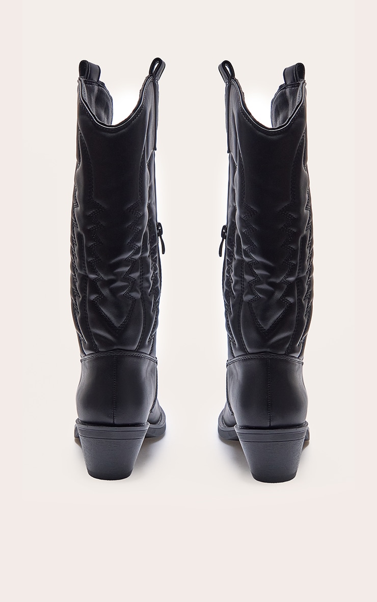 Black Faux Leather Knee High Western Boots image 3