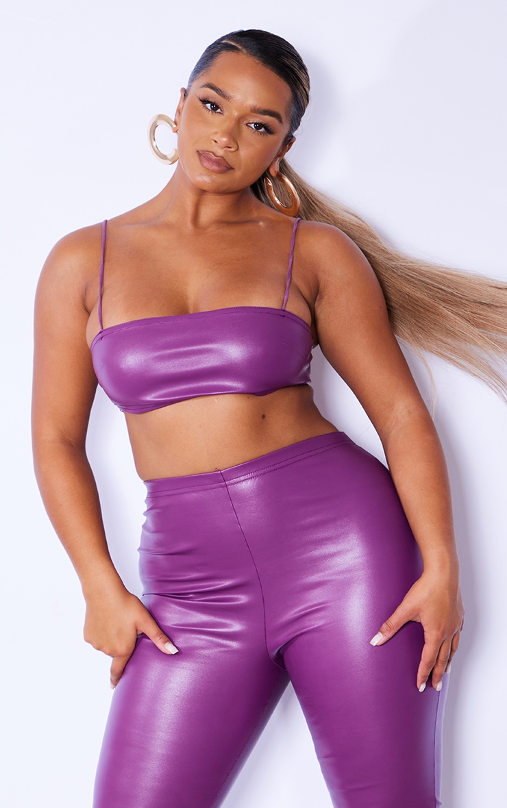 Shape Purple PU Straight Neck Crop Top