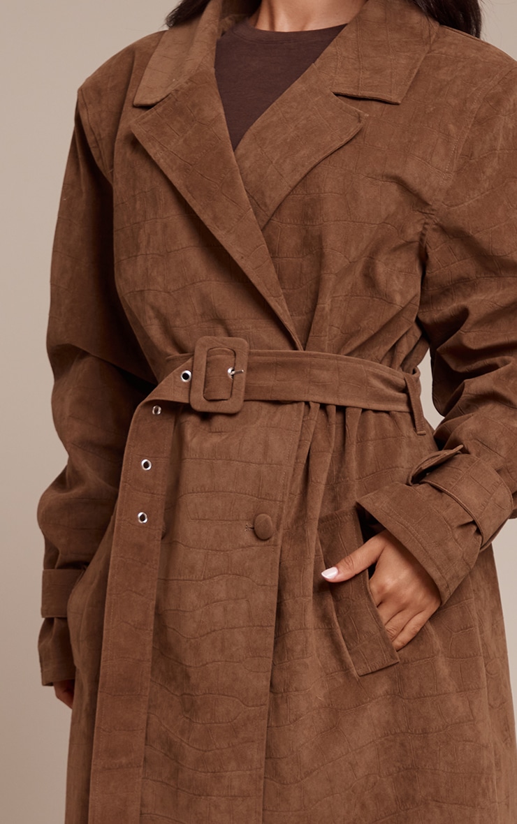 Petite Chocolate Croc Suede Trench Coat image 4