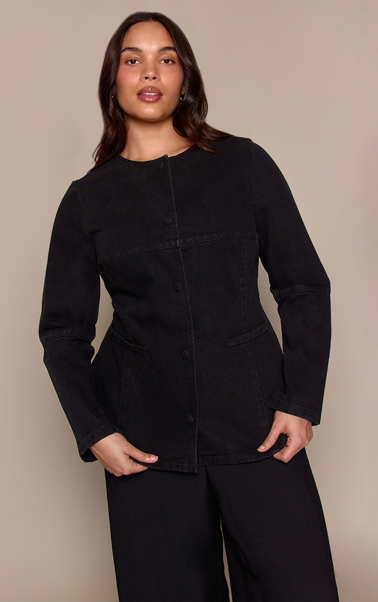 Plus Black Denim Round Neck Shirt