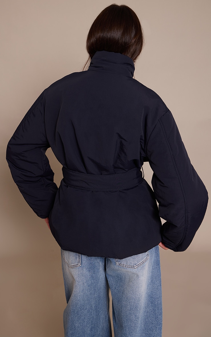 Navy Tie Waist Quilted Coat image 2