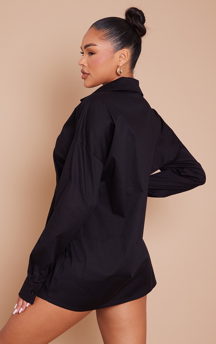 Black Cotton Asymmetric Wrap Shirt Dress image 2