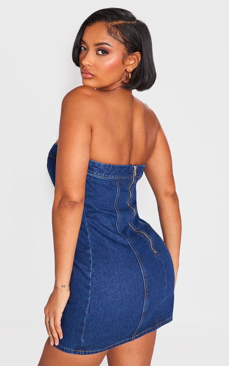 Shape Dark Indigo Denim Bandeau Cargo Bodycon Dress image 2